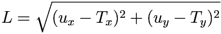 L = \sqrt{(u_x - T_x)^2 + (u_y - T_y)^2}